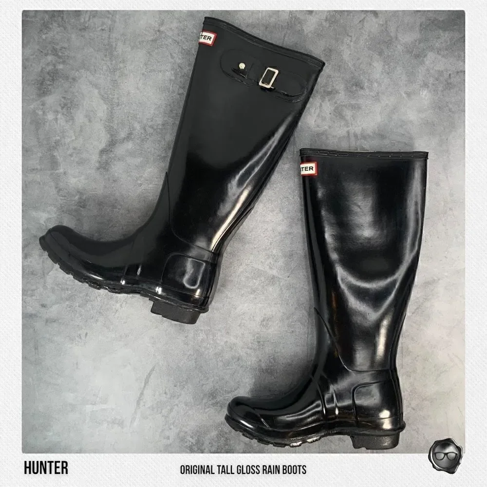 HUNTER ORIGINAL TALL RAIN BOOTS IN GLOSS BLACK WOMEN’S SHOE SIZE EU 36 BOOTS